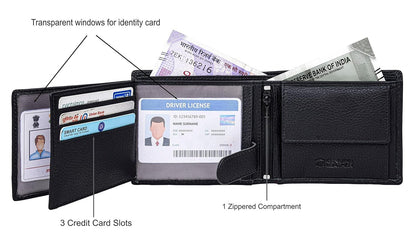 New Black/Red Bi-Fold Leather Men's Wallet RFID Protection Gift Item