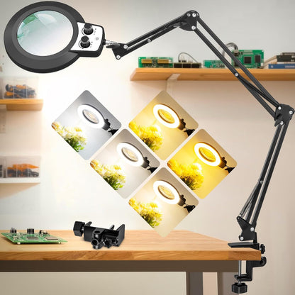 12X Magnifying Glass with Light, Ultra Long 3 Section Swing Arm Magnifier with S