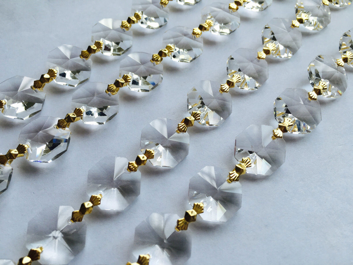 1 yards CRYSTAL 14MM OCTAGON PRISMS WEDDING GARLAND BRASS CHAIN CHANDELIER PART