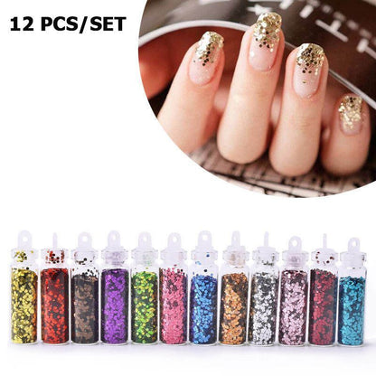 Nail Art Sequins 48 Bottles Set Glitter Powder Manicure Decor Tip Polish Sticker