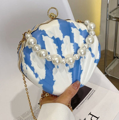 Evening Bags Shell Shape Clutch Bags Handbag Pearl Beaded Shell Chain Party Bags