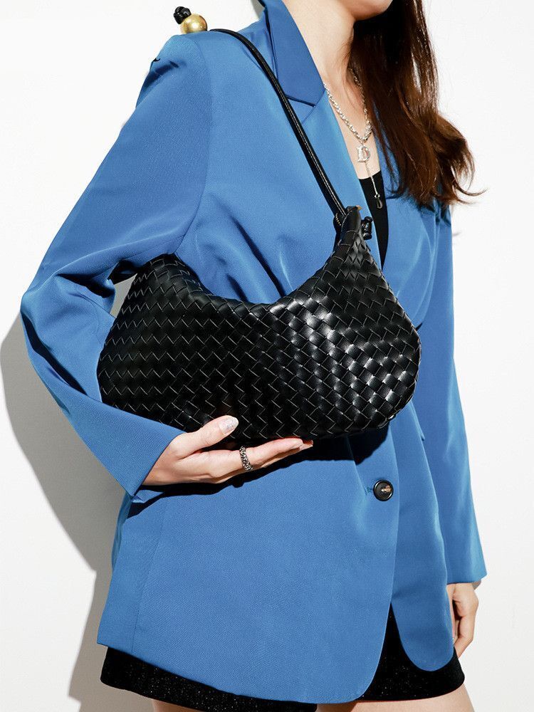 Woven Tote Handbag Soft Synthetic Leather Weave Purse Wrist Bags Shoulder Purse