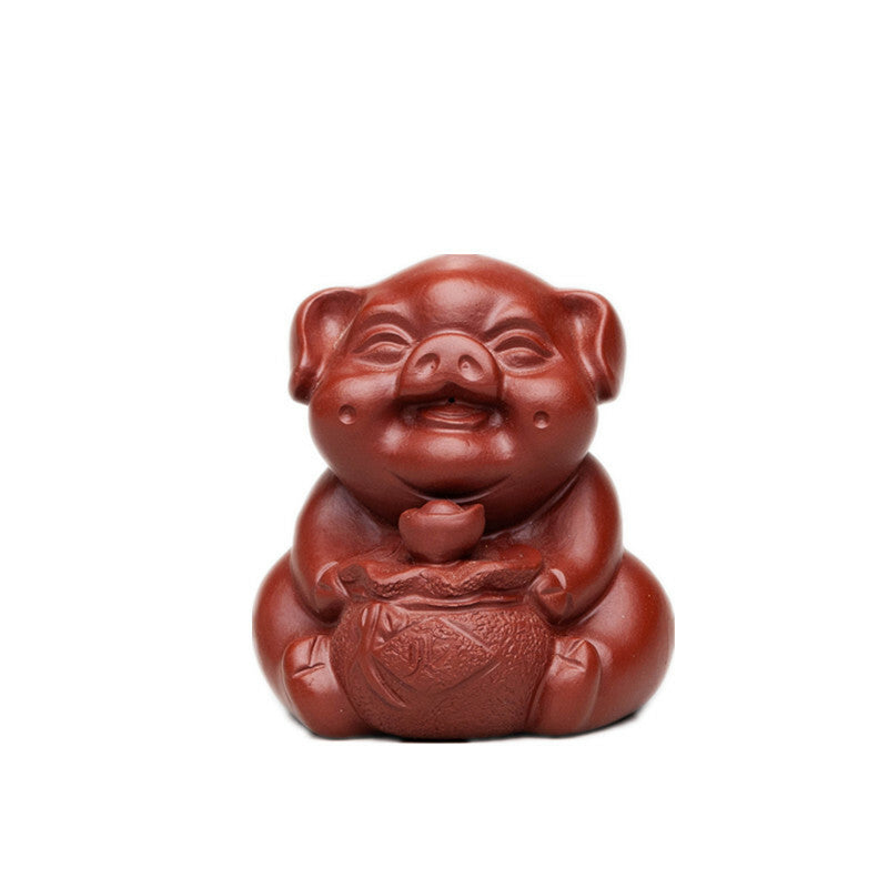 China Yixing Zisha PotteryPorcelain Animal Yuanbao Pig Wealth Auspicious Tea Pet