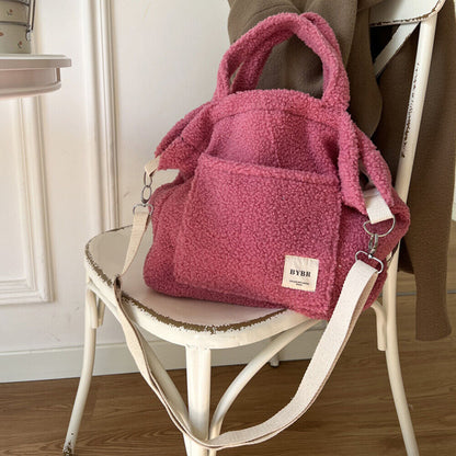 Plush Shoulder Bag Fluffy Faux Fur Tote Bag Large Capacity Messenger Bag Soft