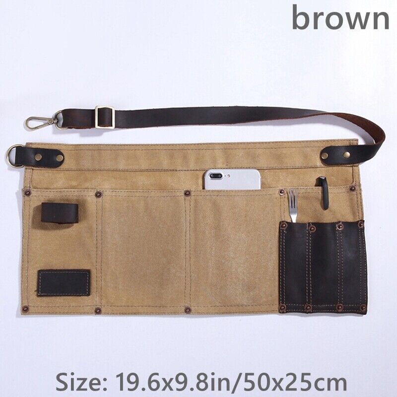 Genuine Leather Multi Pocket Half Short Apron Waist Belt Woodworker Tool Bag