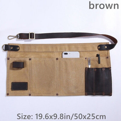 Genuine Leather Multi Pocket Half Short Apron Waist Belt Woodworker Tool Bag