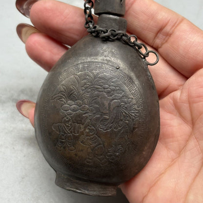 Antique White Copper Snuff Bottle with Children Motif Collectible