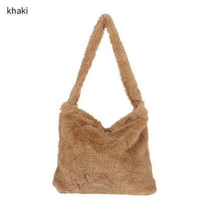 1pc Women Girls Fluffy Shoulder Bag Top-handle Bag Female Autumn Winter Handbag