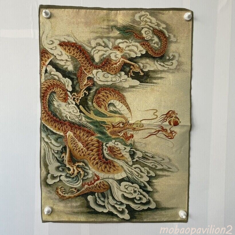 Chinese Old Silk Embroidery Painting Home Tang Ka Mural "Dragon"Painting