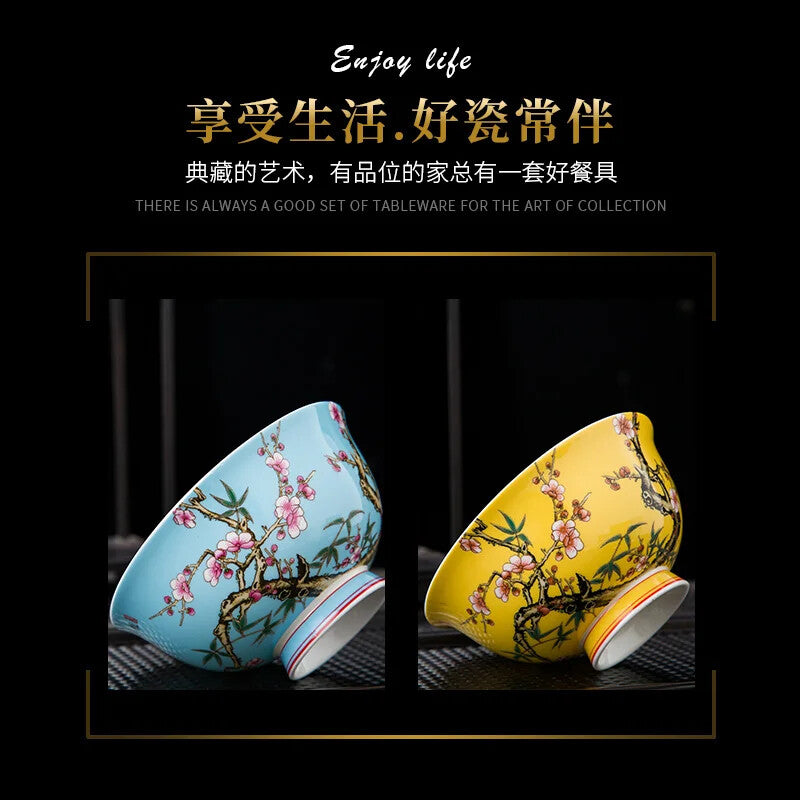 1pc Chinese Retro Flower Bird Pattern Bowl Ceramic Tableware Kung Fu Tea Set
