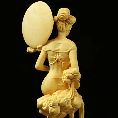Chang'e Boxwood Wood Carving Statue Mythological Figure Sculpture Collection New