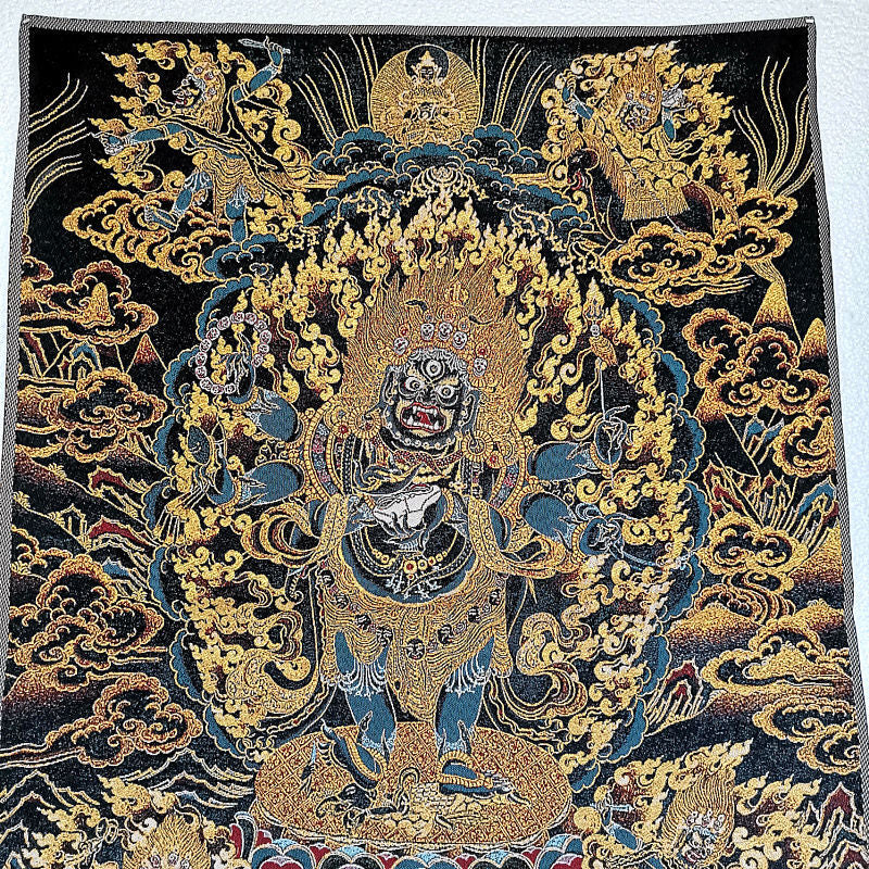 Nepal Thangka Mahakala Wall Hanging Tibetan Embroidery Buddha Art 60*40cm