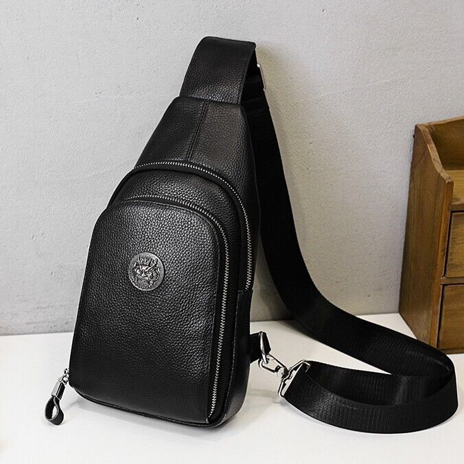 100% Genuine Leather Crossbody Bag Chest Bag Hiking Sling Backpack Shoulder Bag