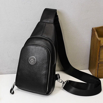 100% Genuine Leather Crossbody Bag Chest Bag Hiking Sling Backpack Shoulder Bag