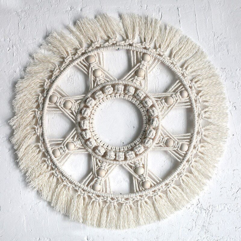 Wall Hanging Tapestry Bohemian Home Decor Woven Macrame Mandala Cotton Rope 42cm