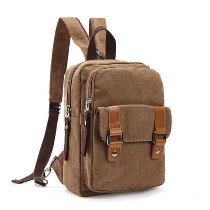 Men's Canvas Convertible Small Mini Backpack Rucksack Chest Pack Sling Bag