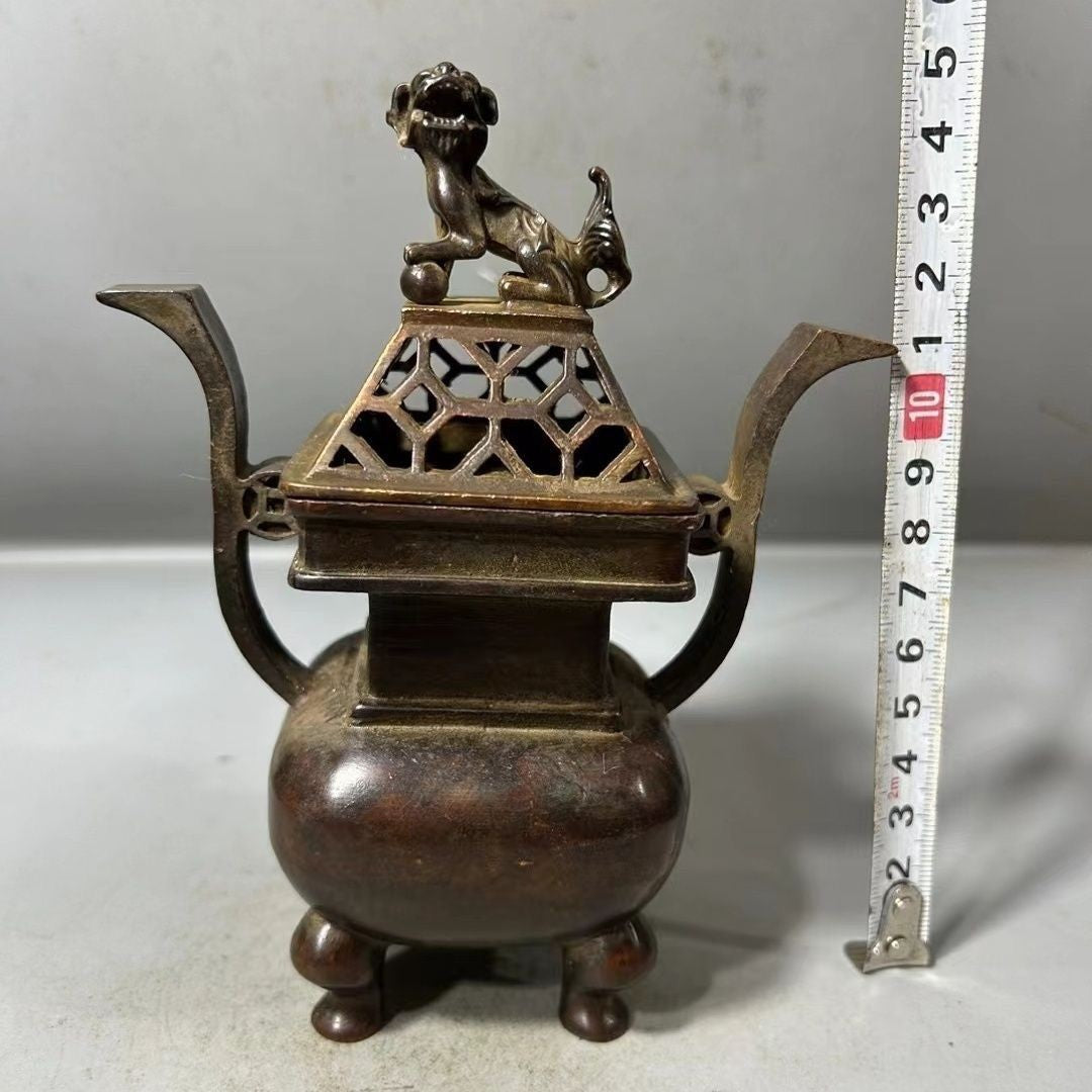 Vintage Hollow Incense Burner Antique Bronze Dog Top Censer Zen Desktop Ornament