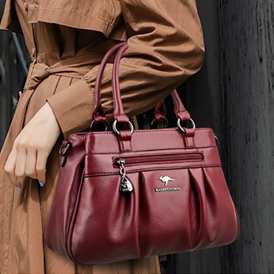 Handbag 3 Layers Leather Bags Big Capacity Tote Bag Women Vintage Shoulder Bags