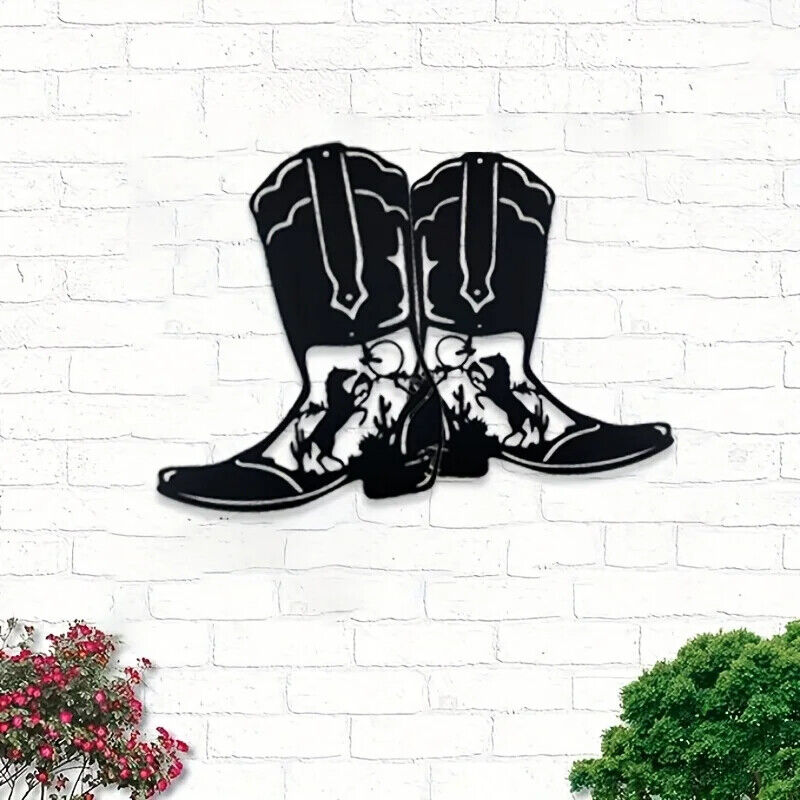 CIFBUY Cowboy Boots Metal Wall Art Cowboy Style Black Metal Art Sign Decor Room