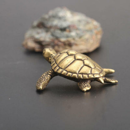 Ornaments Pure Copper Solid Small Turtle Tea Pet Bronze Handle Gift Antiques