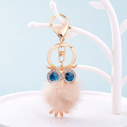 Furry Pom-pom Ball Owl Keyring Keychain Bag Hanging Pendant Car Interior Decor