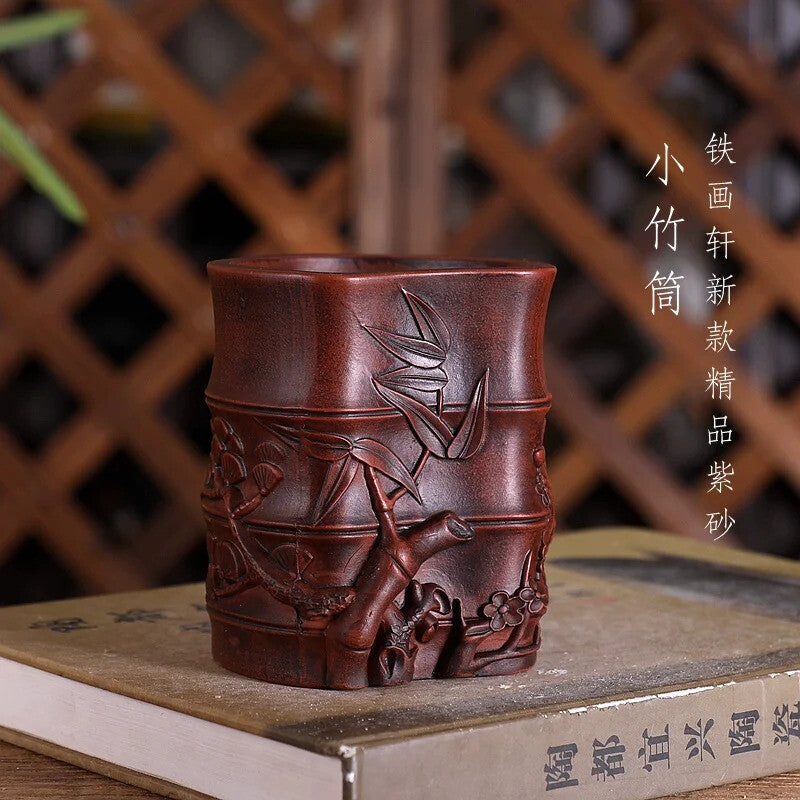 Purple Sand Bamboo Shape Chinese Bonsai Pot Vase Table Home Garden Decoration