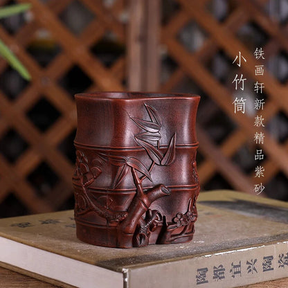 Purple Sand Bamboo Shape Chinese Bonsai Pot Vase Table Home Garden Decoration