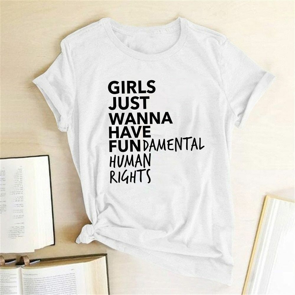 Woman T Shirt Fundamental Right Letter Print Short Sleeve Tops Tee Casual Cotton
