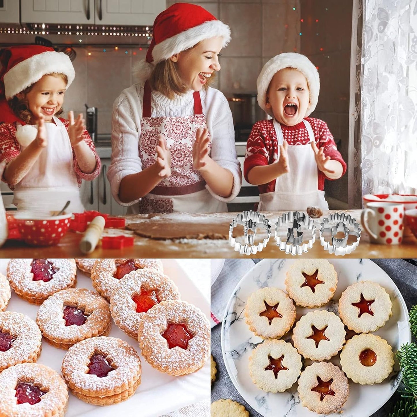9 Pcs Mini Linzer Cookie Cutters Set, Stainless Steel - Christmas Tree, Gingerbr