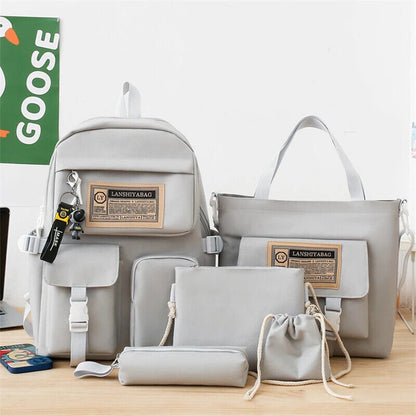 5pcs Sets Children's School Backpack Women's Bagpack Laptop Bag Students Totes