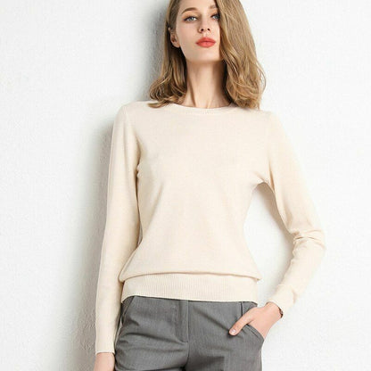 Women Sweater Clothes Solid Round Neck Jumper Long-sleeved Knitted Pullovers