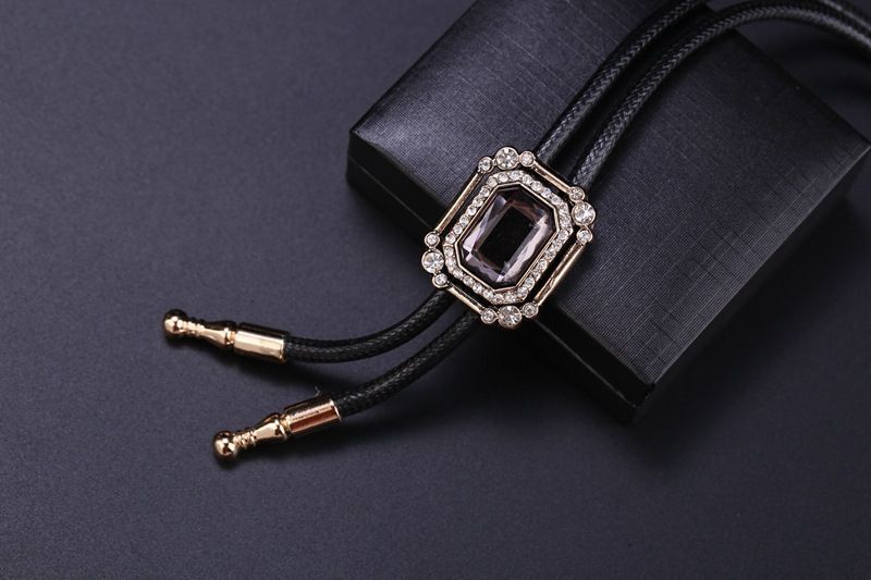 Men Bolo Tie Polyester Semi Precious Stone Pendant Suit Shirt Collar Accessories
