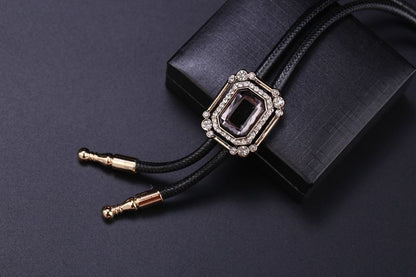 Men Bolo Tie Polyester Semi Precious Stone Pendant Suit Shirt Collar Accessories