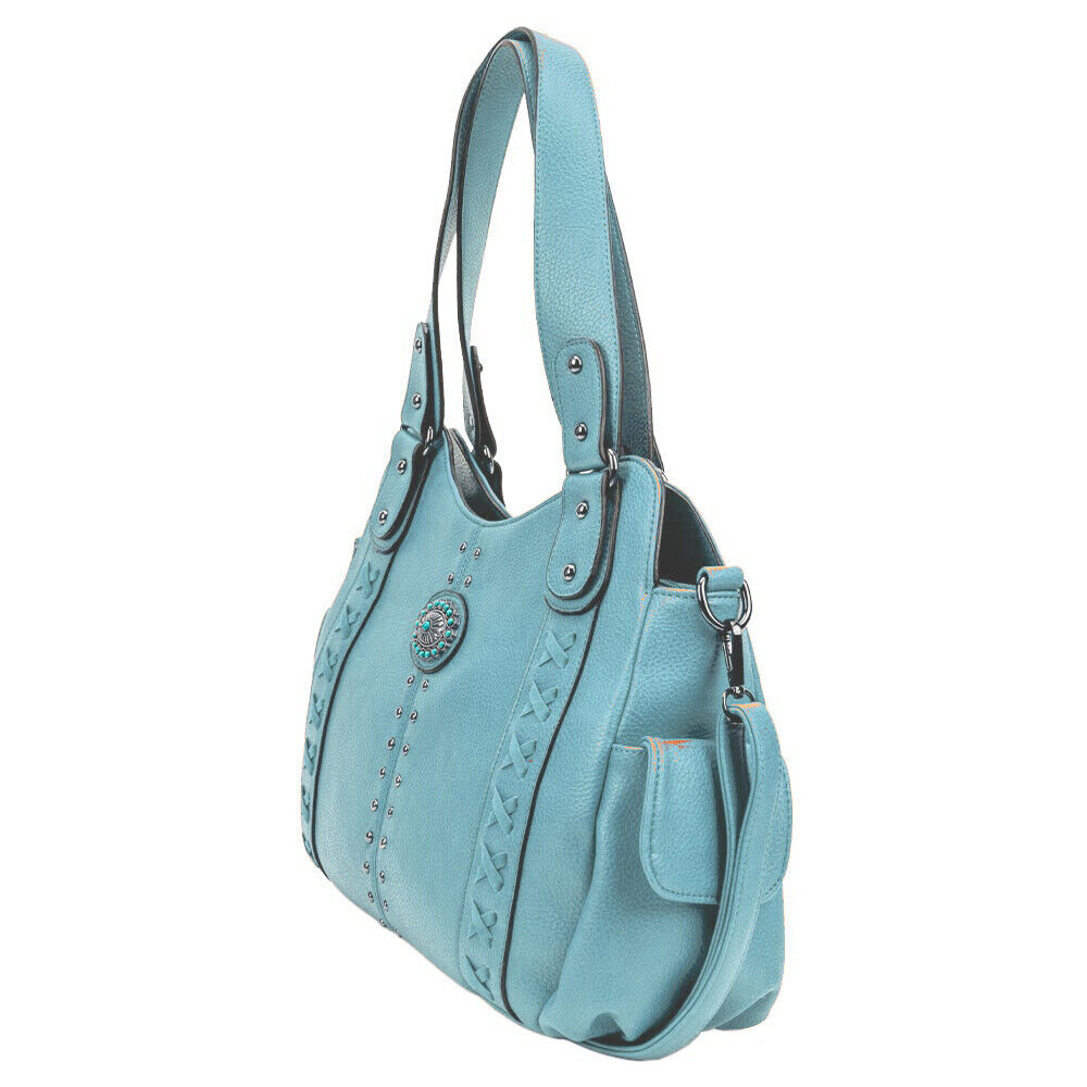 2x/set Concealed Women Shoulder Handbag Bag Turquoise Concho Stud Stitch Purse