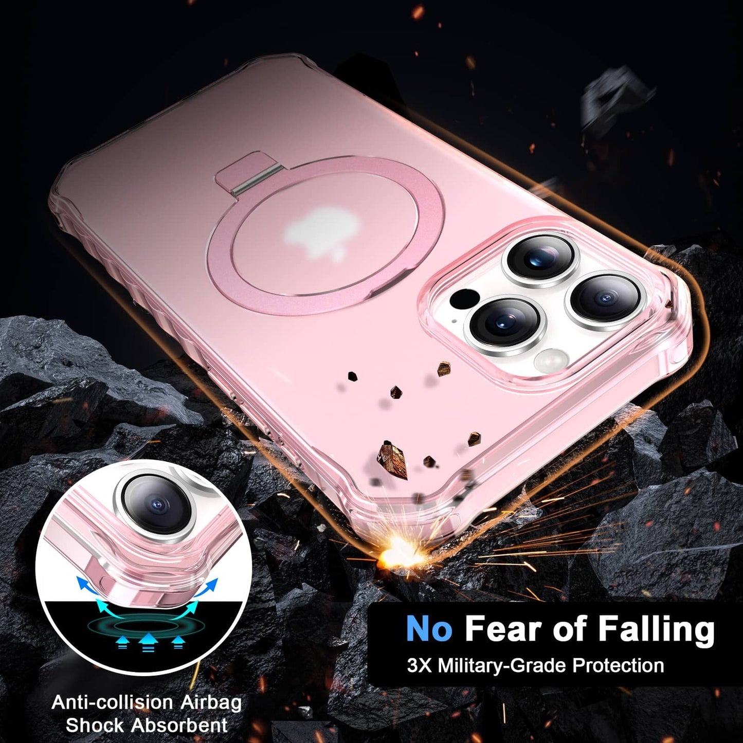 Magnetic Case for iPhone 16 15 14 13 Pro Max with O-Ring Stand Mag-Safe Cover