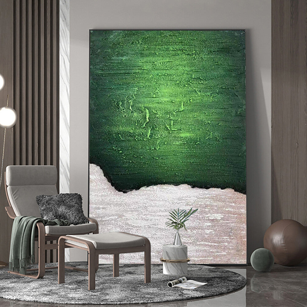 Abstract Thick Oil Art HandPainted Green Gray Abstract Oil Painting Handmade
