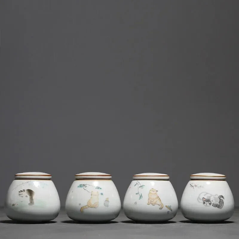 Chinese Ru Kiln Ceramics Tea Caddy Tea Leaf Container Travel Tea Bag Storage Box
