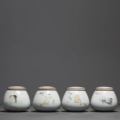 Chinese Ru Kiln Ceramics Tea Caddy Tea Leaf Container Travel Tea Bag Storage Box