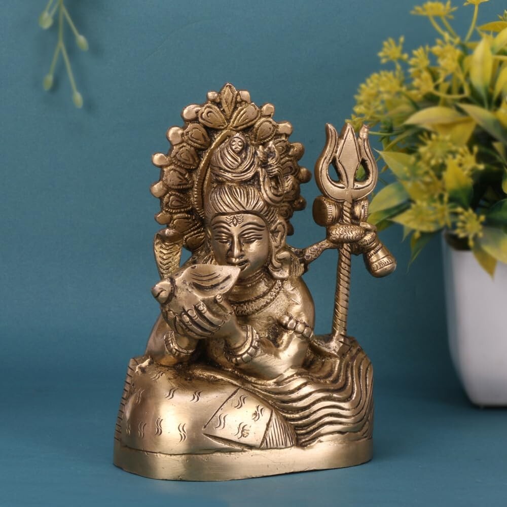 Hindu God Lord Brass Shiva Shiv Drinking Idol Statute Figurine