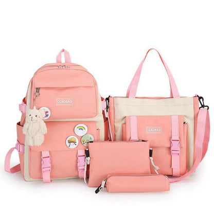5pcs Sets Kids Backpack Women's Bagpack Bookbag Girls Rucksack Students Bag