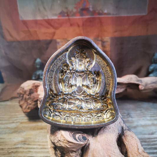 Old Tibetan Buddha Statue Tsa Tsa Mold Chenrezig Four Armed Padmapani