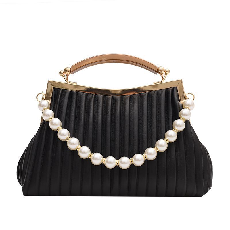 Leather Shoulder Bag Pearl Chain Handbag Crossbody Bags Chain Purse 26*9*15 CM