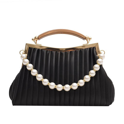 Leather Shoulder Bag Pearl Chain Handbag Crossbody Bags Chain Purse 26*9*15 CM