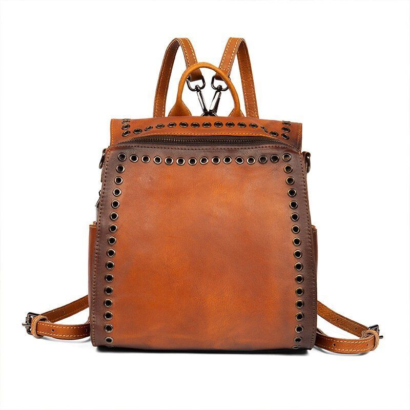 Vintage Genuine Leather Backpack Rubbing Double Shoulder School Bags Teenage 1PC
