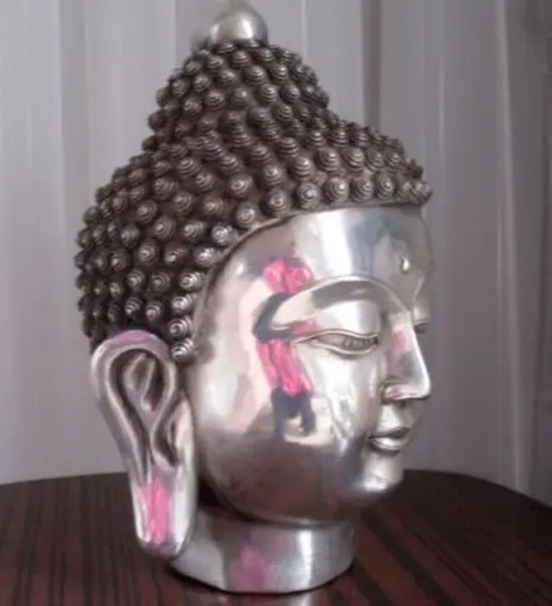 Collected Old Buddhis Shakyamuni Buddha Head Silver Bronze Statue