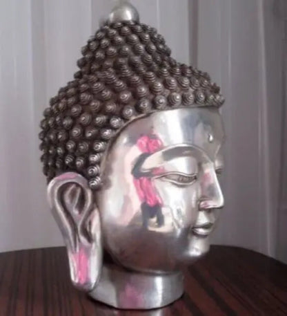 Collected Old Buddhis Shakyamuni Buddha Head Silver Bronze Statue