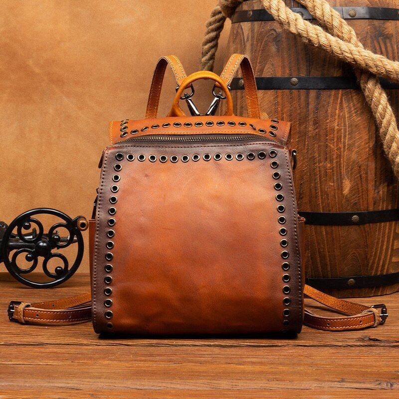 Vintage Genuine Leather Backpack Rubbing Double Shoulder School Bags Teenage 1PC