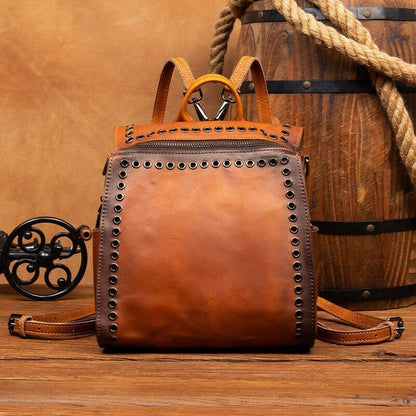 Vintage Genuine Leather Backpack Rubbing Double Shoulder School Bags Teenage 1PC