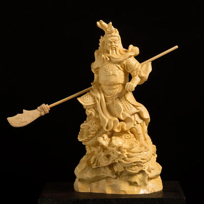 16CM Guan Yu Statue Buddha Statue Solid Wood Feng Shui Boxwood Carving Home