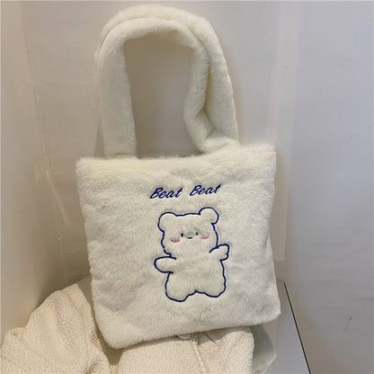 Plush Women Bag Soft Tote Bag Large Capacity Handbag Fluffy Underarm Bag Cartoon